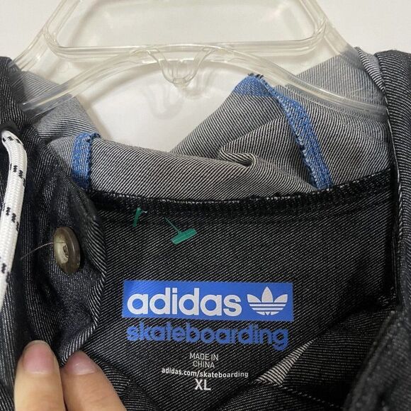 ADIDAS Skateboarding Gray Denim Hoodie jacket RARE Japan release XL NWOT! - Picture 5 of 7
